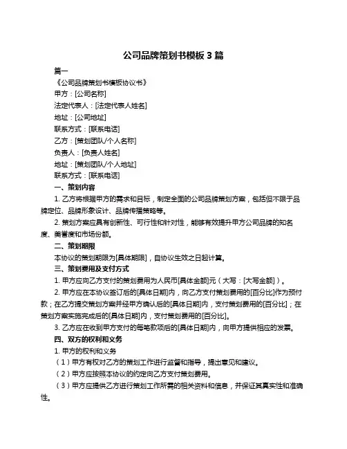 公司品牌策划书模板3篇