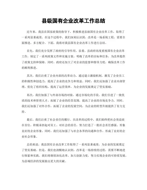 县级国有企业改革工作总结