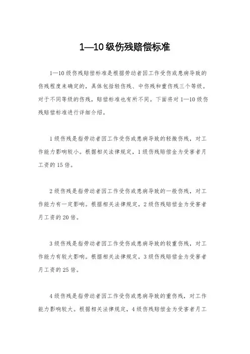 1—10级伤残赔偿标准