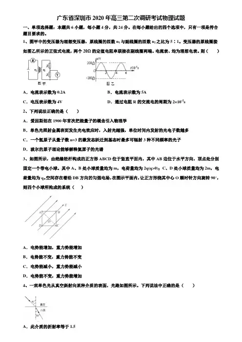 广东省深圳市2020年高三第二次调研考试物理试题含解析《含高考15套》