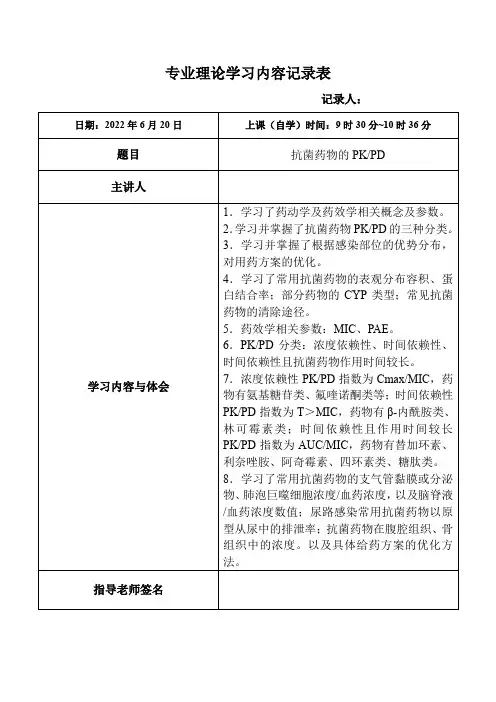 135.抗菌药物的PKPD-专业理论学习内容记录