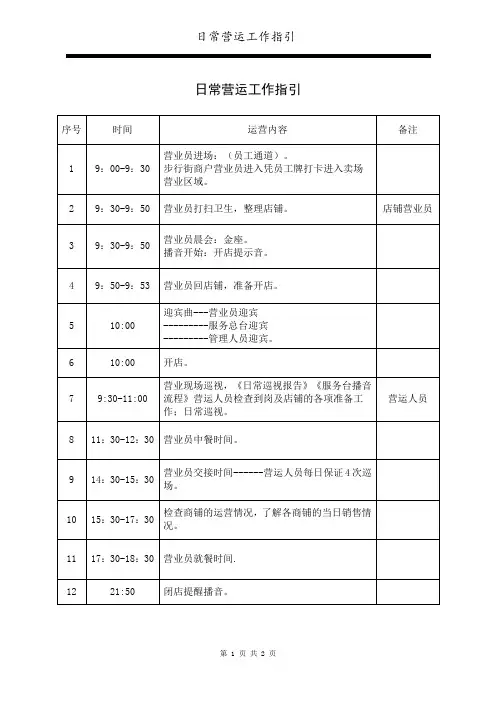 日常营运工作指引