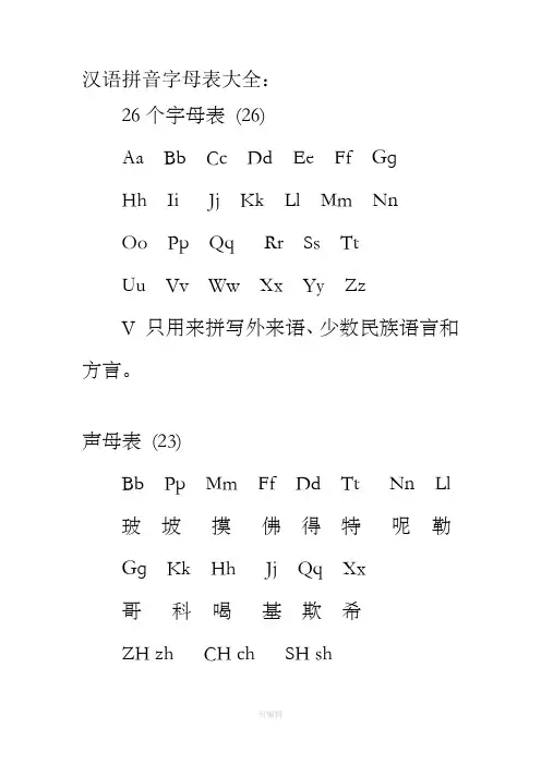 汉语拼音字母表大全