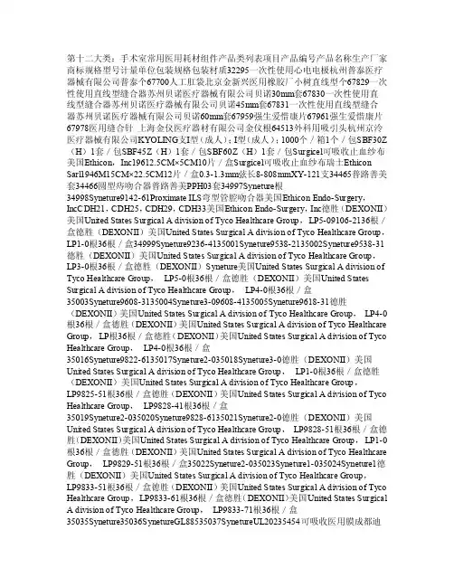 第十二大类手术室常用医用耗材组件产品类列表