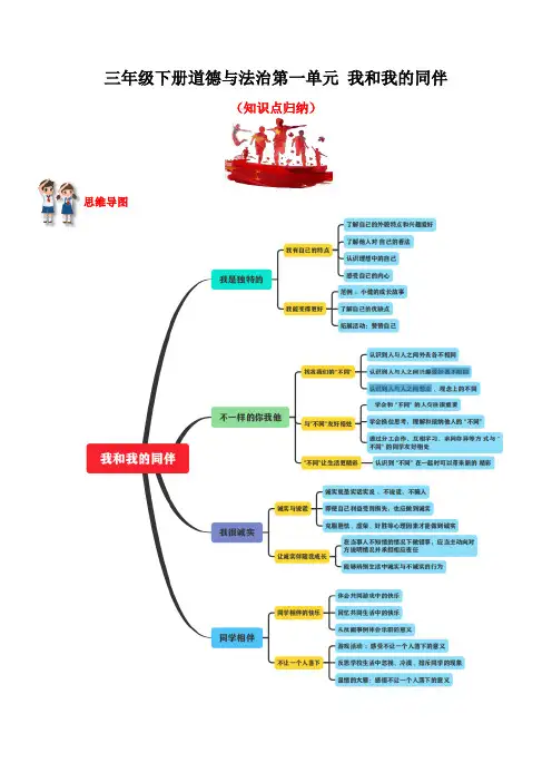 【单元知识点归纳】部编版2022-2023学年三年级道法下册第一单元《我和我的同伴》单元复习讲义