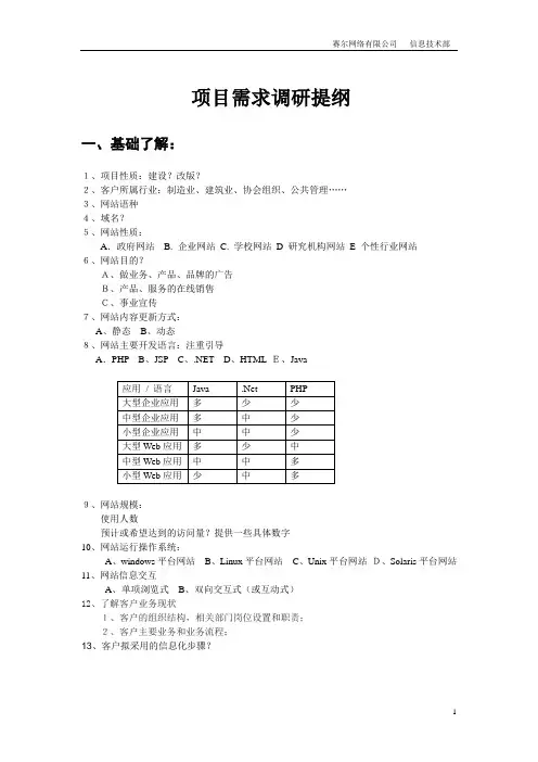 网站建设需求调研提纲