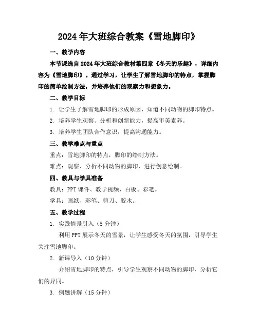 2024年大班综合教案《雪地脚印》
