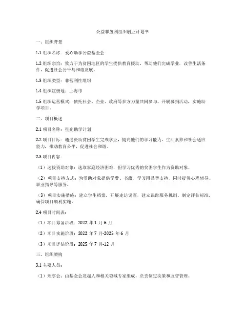 公益非盈利组织创业计划书