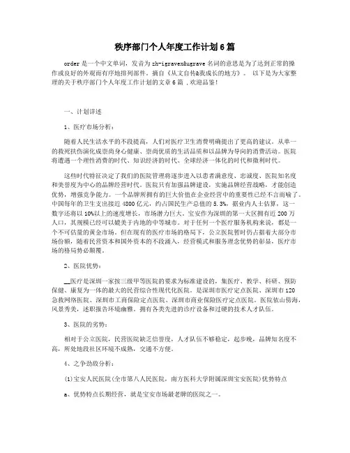秩序部门个人年度工作计划6篇