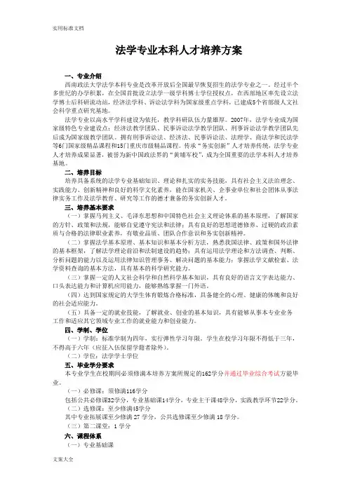 法学专业本科人才培养方案设计(调整)