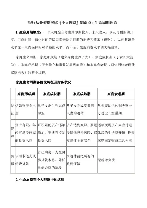 银行从业资格考试《个人理财》知识点：生命周期理论