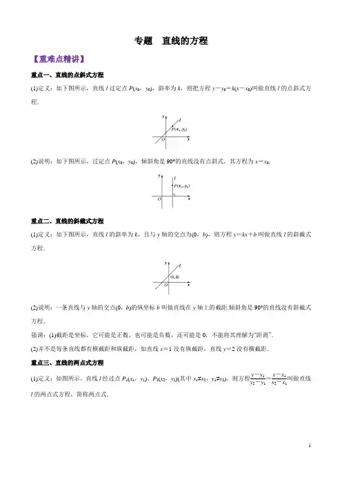 专题11 直线的方程(深度精讲)