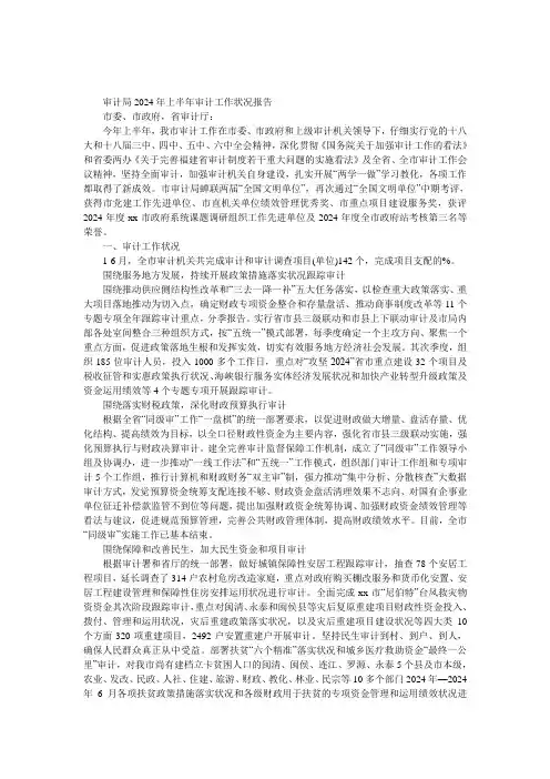 审计局2024年上半年审计工作情况报告 