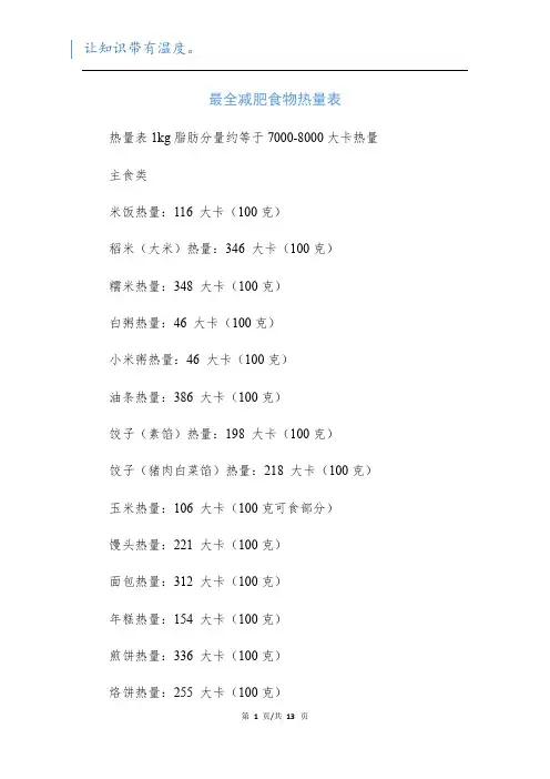 最全减肥食物热量表