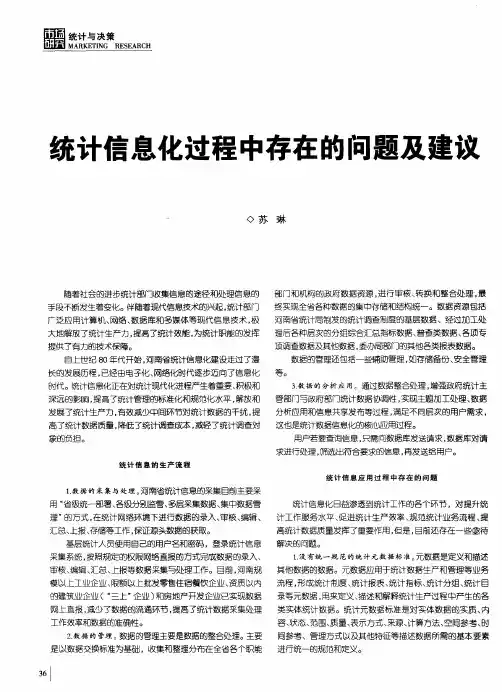 统计信息化过程中存在的问题及建议