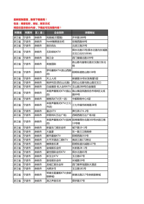 新版浙江省宁波市余姚市KTV企业公司商家户名录单联系方式地址大全53家