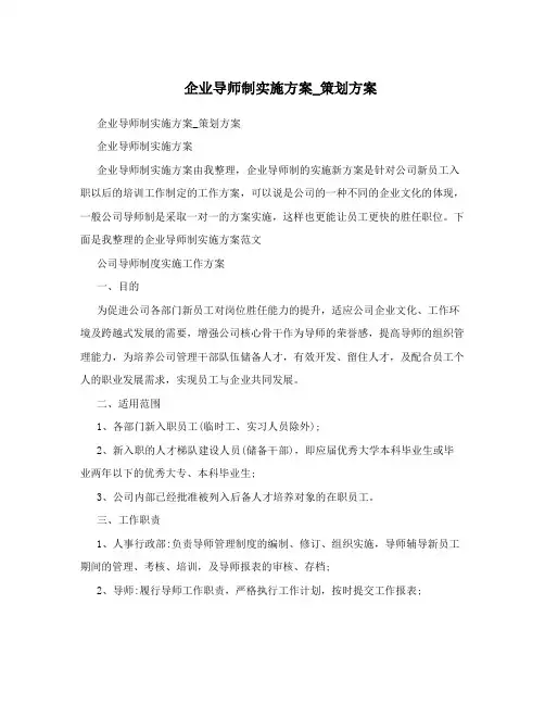企业导师制实施方案_策划方案