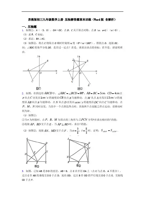 苏教版初三九年级数学上册 压轴解答题章末训练(Word版 含解析)