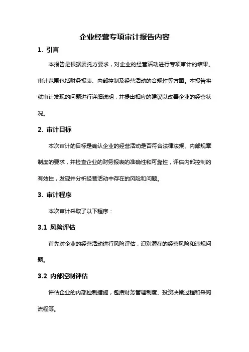 企业经营专项审计报告内容