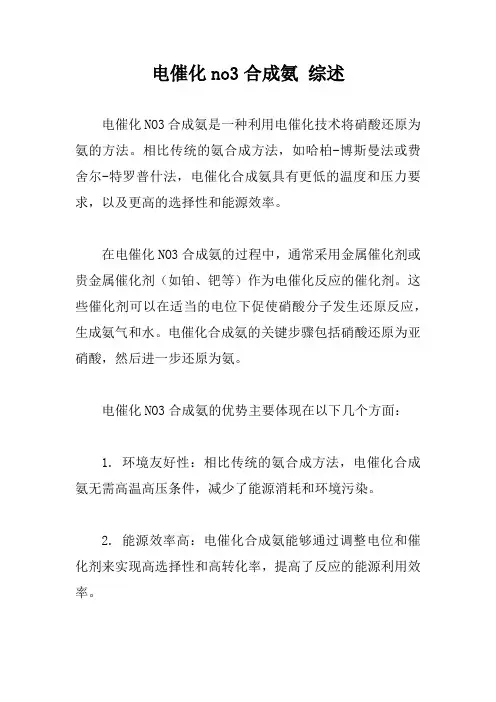 电催化no3合成氨 综述