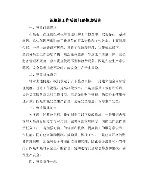 巡视组工作反馈问题整改报告