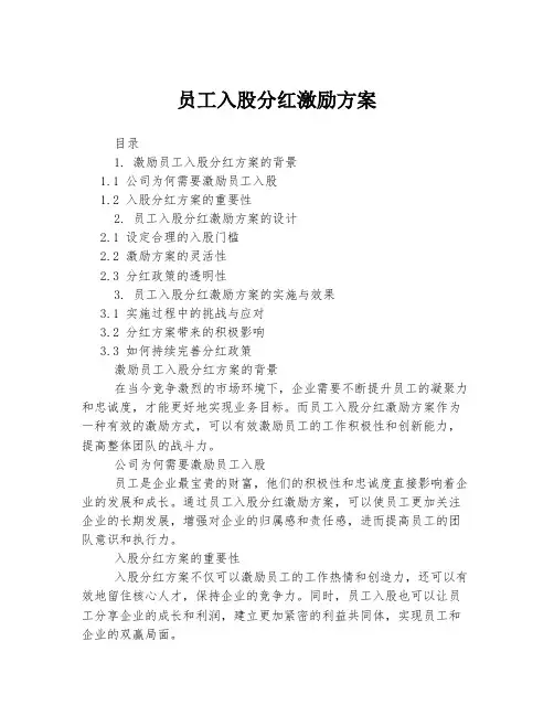 员工入股分红激励方案