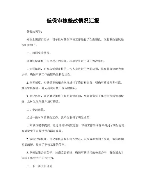 低保审核整改情况汇报