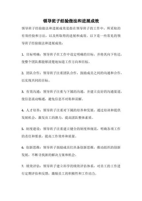 领导班子经验做法和进展成效
