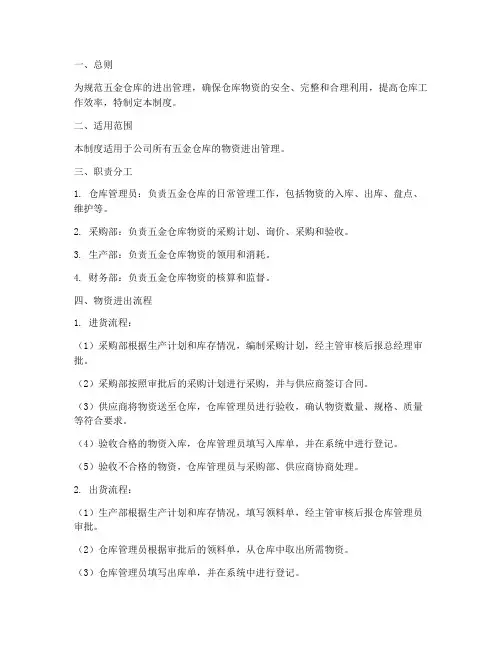 五金仓库进出管理制度