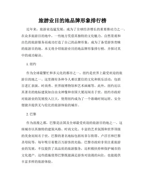 旅游业目的地品牌形象排行榜