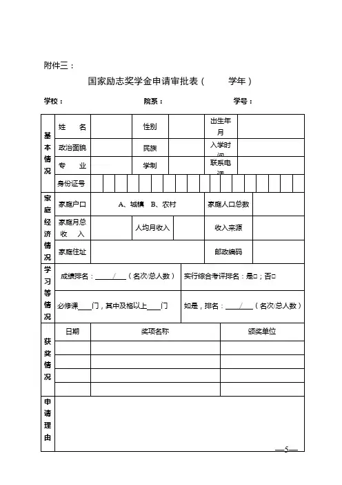 国家励志奖学金审批表(注意双面打印)[1]