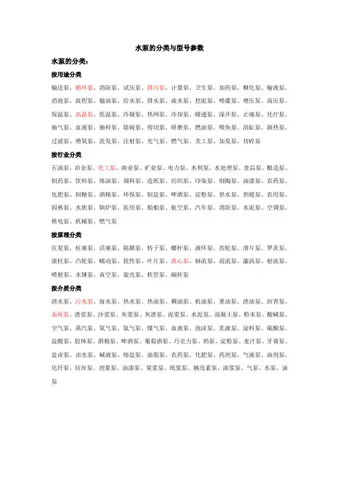 水泵的分类与型号参数