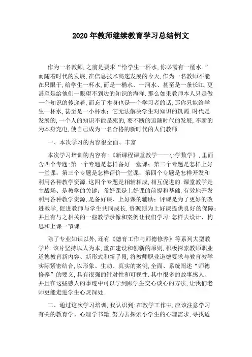 2020年教师继续教育学习总结例文