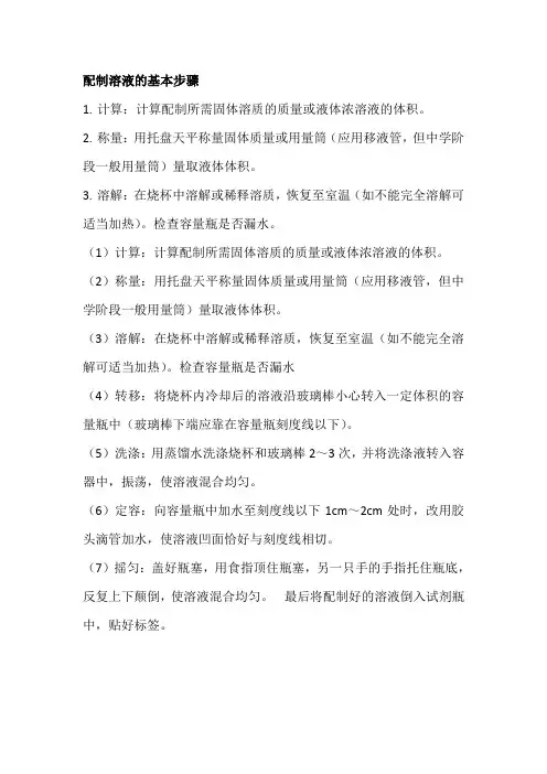 配制溶液的基本步骤
