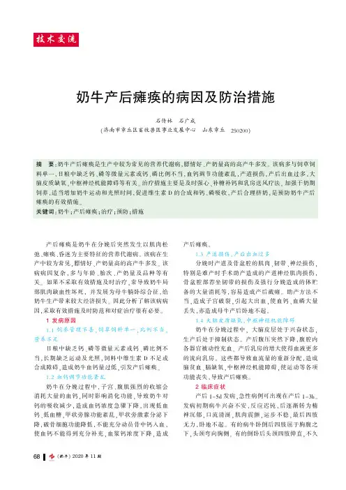 奶牛产后瘫痪的病因及防治措施
