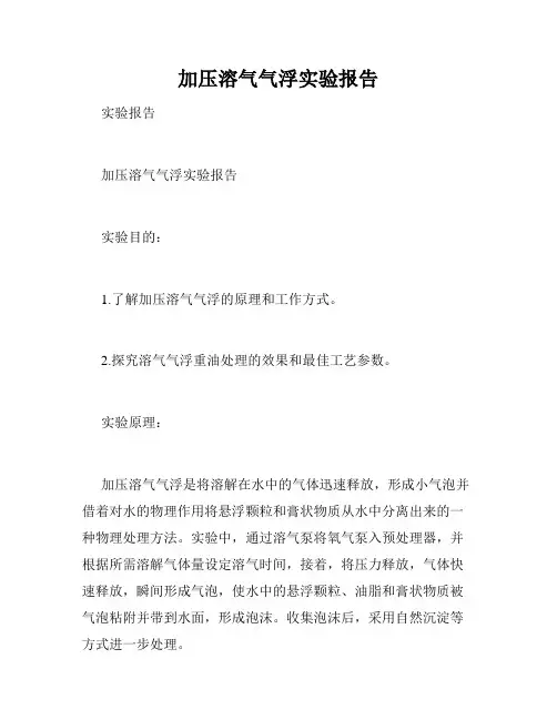 加压溶气气浮实验报告
