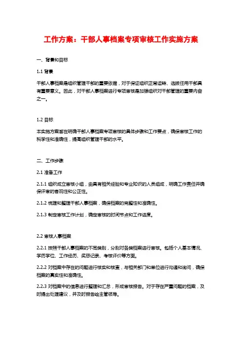 工作方案：干部人事档案专项审核工作实施方案