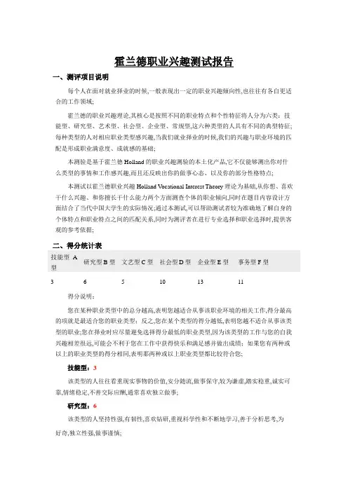 霍兰德职业兴趣测试报告