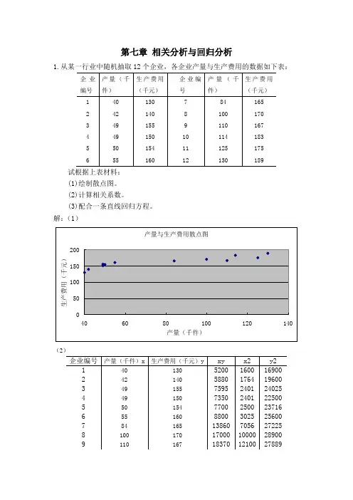 第七章 相关分析与回归分析
