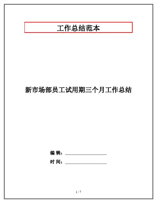 新市场部员工试用期三个月工作总结