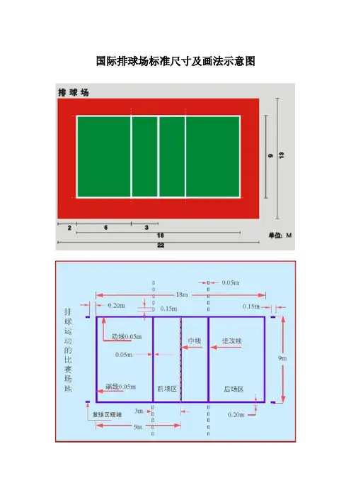 国际排球场标准尺寸及画法示意图