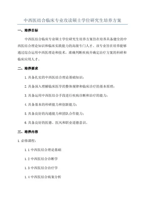 中西医结合临床专业攻读硕士学位研究生培养方案
