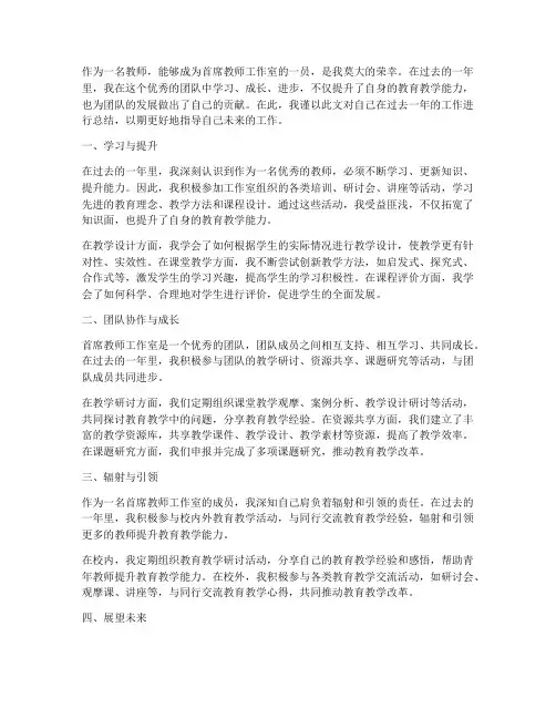 首席教师工作室成员个人工作总结
