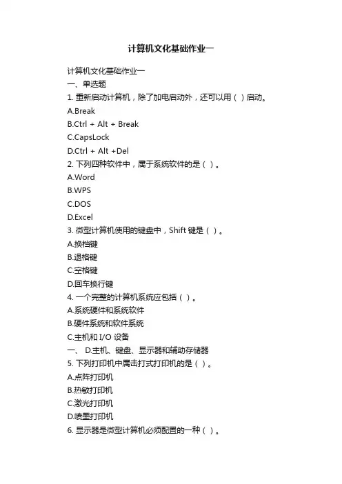 计算机文化基础作业一