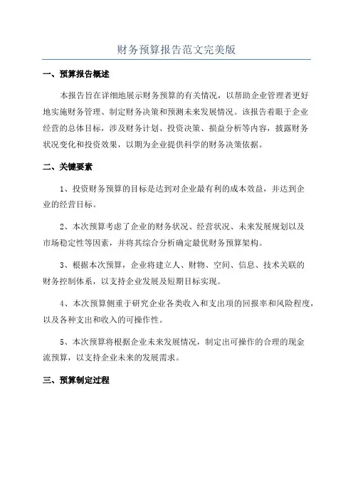 财务预算报告范文完美版