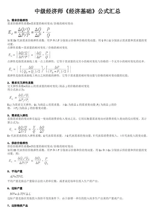 中级经济师《经济基础》公式汇总