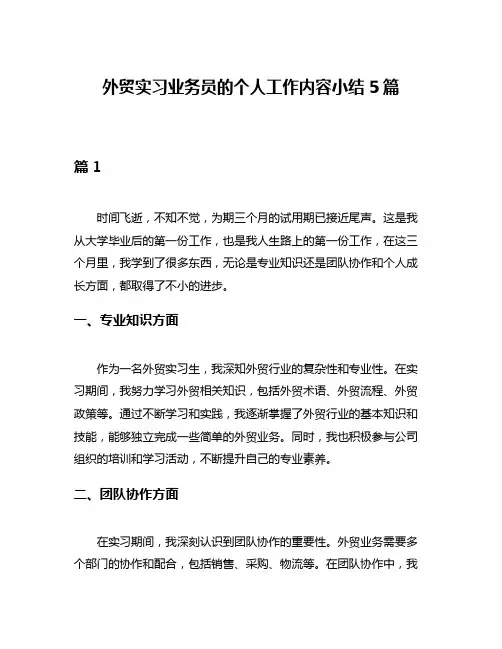 外贸实习业务员的个人工作内容小结5篇
