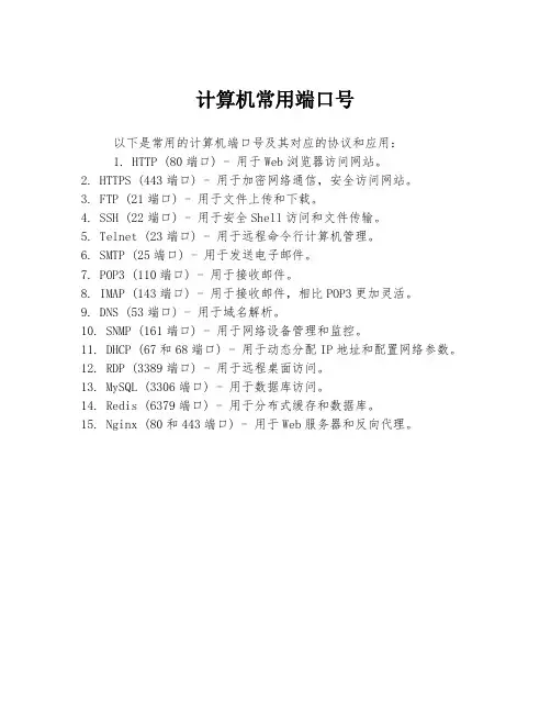 计算机常用端口号