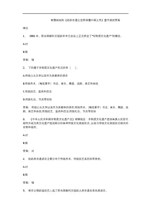 智慧树知到《纺织非遗让世界读懂中国之美》章节测试答案