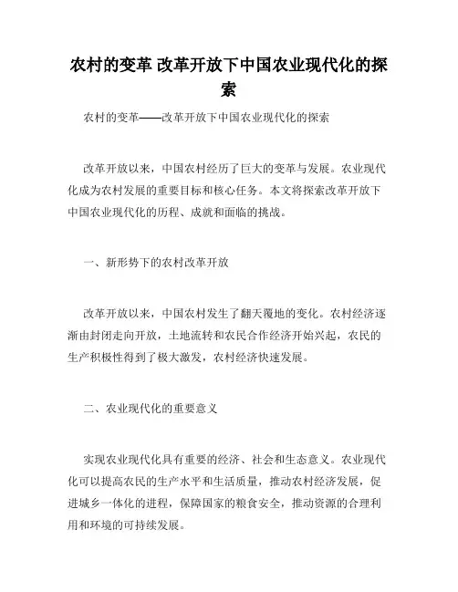 农村的变革 改革开放下中国农业现代化的探索